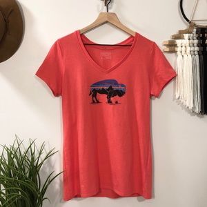 Patagonia Fitz Roy Bison V-neck Shirt Coral